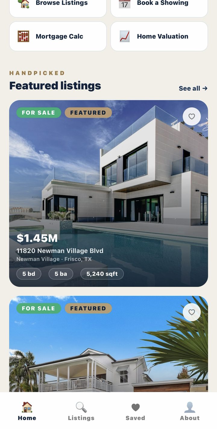 White-label realty app, featured listings and mortgage tools